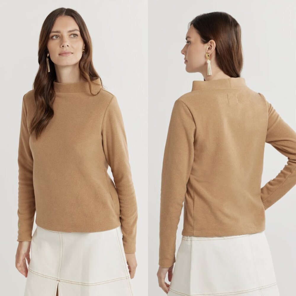 Dudley Stephens Brighton Boatneck Terry Fleece Sweater, Camel Brown, XS